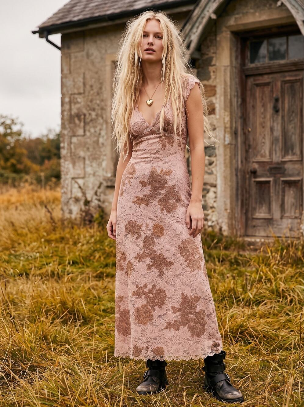 Free People Dainty Ethereal Butterfly Babe Lace Maxi Dress Antique Floral XL